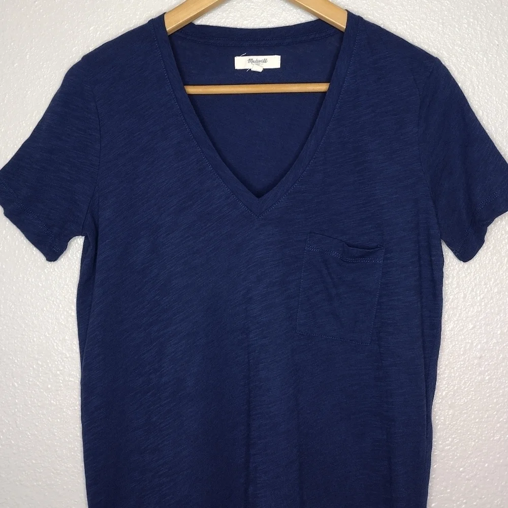 Madewell Women's Cotton Blue Short Sleeve V-Neck T-Shirt Basic Top - Picture 3 of 13